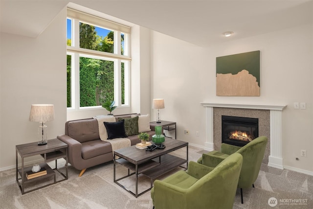 17515 110th Ln SE Unit 27, Renton, WA 98055 - living area with a tiled fireplace and carpet