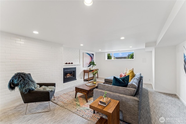 2626 W Lynn St, Seattle, WA 98199 - living room featuring a brick fireplace and recessed lighting