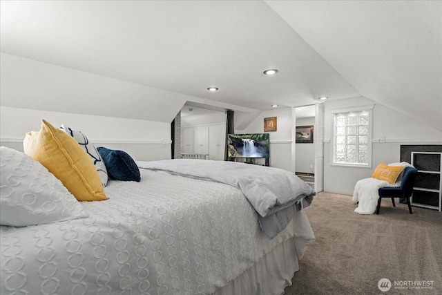 7012 S Warner St, Tacoma, WA 98409 - bedroom with carpet flooring, vaulted ceiling, and recessed lighting