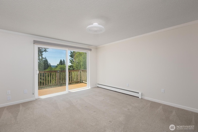 10414 43rd Street Ct E, Edgewood, WA 98372 - carpeted empty room with baseboard heating, ornamental molding, and a textured ceiling
