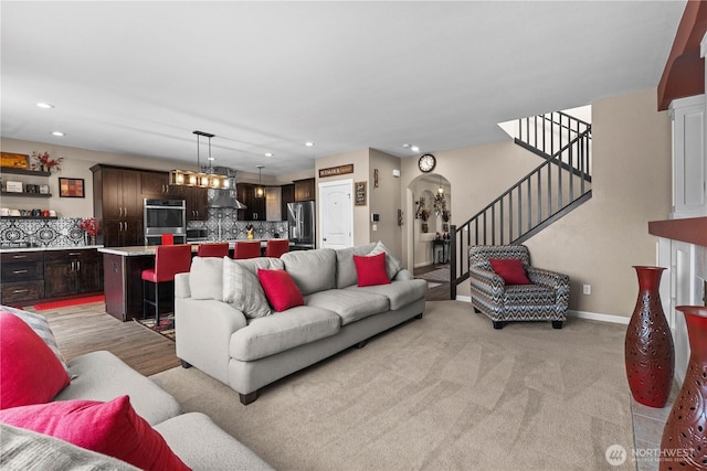 22817 80th Avenue Ct E, Graham, WA 98338 - living room with stairs, recessed lighting, and arched walkways