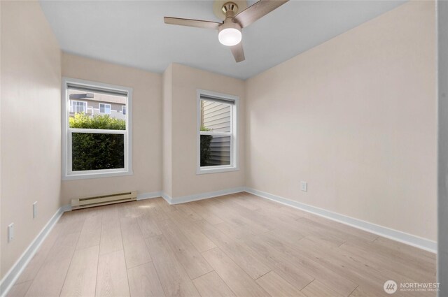 12303 Harbour Pointe Blvd Unit S104, Mukilteo, WA 98275 - spare room featuring baseboard heating, light wood-style floors, and ceiling fan