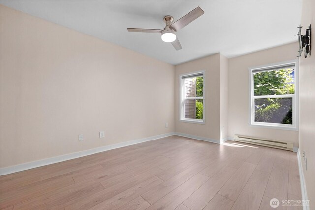 12303 Harbour Pointe Blvd Unit S104, Mukilteo, WA 98275 - spare room featuring baseboard heating, light wood finished floors, and ceiling fan