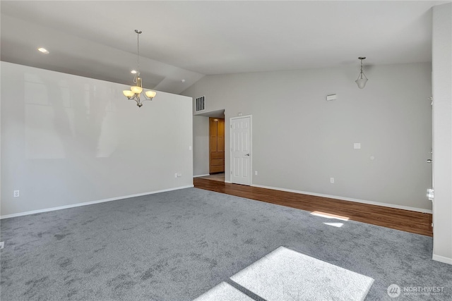 18619 16th Avenue Ct E, Spanaway, WA 98387 - unfurnished room with carpet flooring, lofted ceiling, and a chandelier