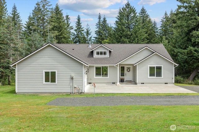 250 W Wynwood Dr, Shelton, WA 98584 - rear view of property featuring a yard, a patio, and roof with shingles