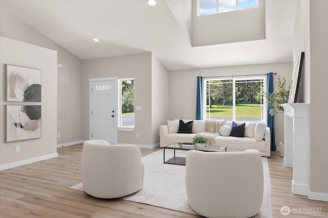 250 W Wynwood Dr, Shelton, WA 98584 - living room with light wood-type flooring, recessed lighting, and lofted ceiling