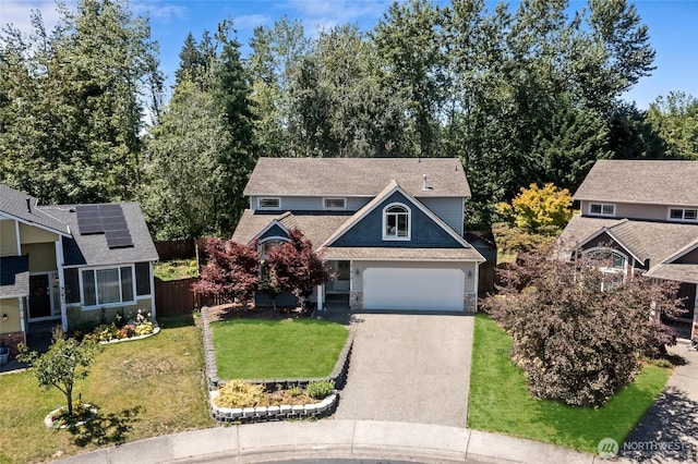 21012 82nd St E, Bonney Lake, WA 98391 - view of front of home featuring a garage, driveway, stone siding, and roof with shingles