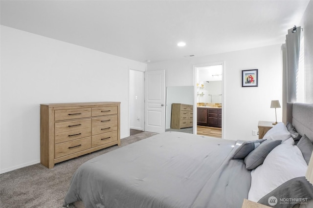 1344 E Deborah St, Moses Lake, WA 98837 - bedroom with light colored carpet, ensuite bathroom, and recessed lighting