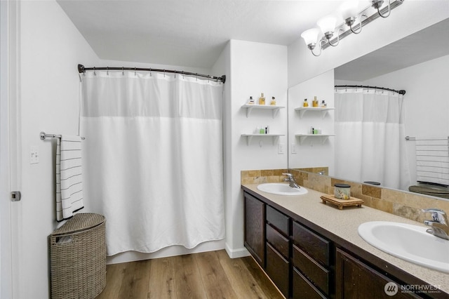 1344 E Deborah St, Moses Lake, WA 98837 - bathroom with wood finished floors and double vanity