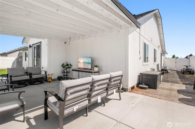 1344 E Deborah St, Moses Lake, WA 98837 - fenced backyard with an outdoor living space, a patio, and a wooden deck