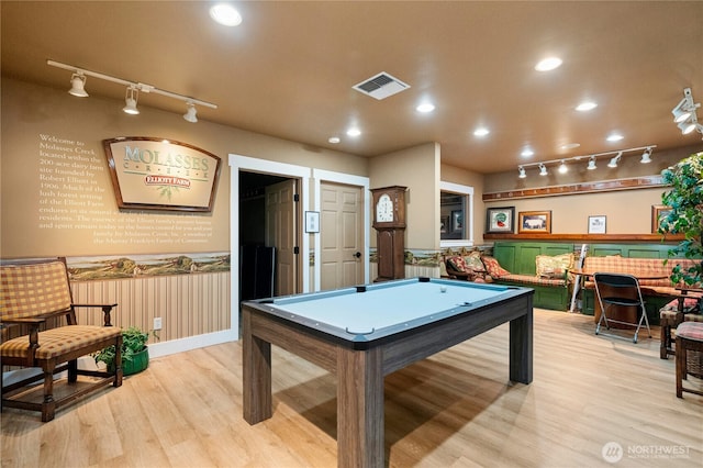 15150 140th Way SE Unit K103, Renton, WA 98058 - playroom with pool table, light wood-style floors, wainscoting, track lighting, and recessed lighting