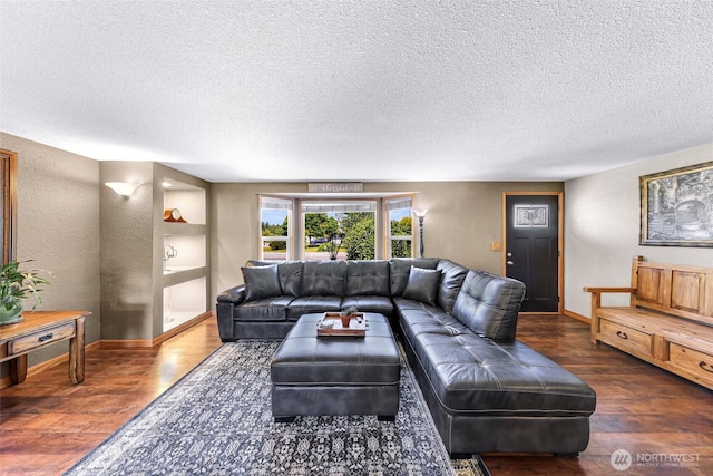 5215 Richmond Cres, Blaine, WA 98230 - living room with dark wood-type flooring and a textured ceiling