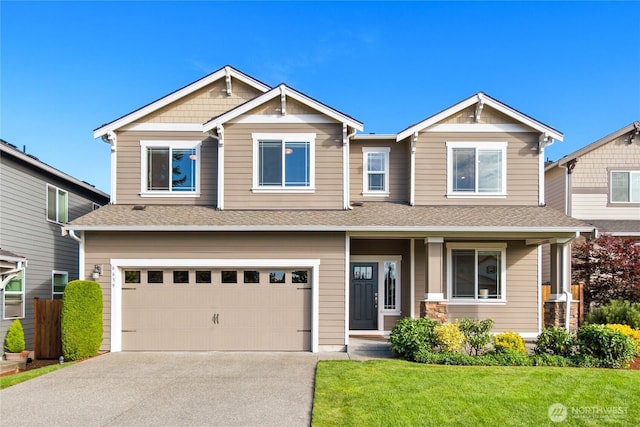 6639 S 298th Pl, Auburn, WA 98001 - craftsman house featuring driveway, an attached garage, a front lawn, and roof with shingles