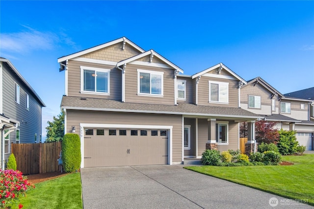 6639 S 298th Pl, Auburn, WA 98001 - craftsman inspired home with driveway, an attached garage, covered porch, and a shingled roof