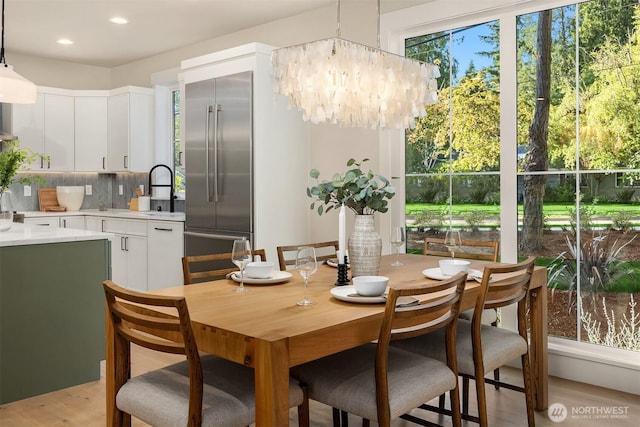 10511 NE 112th St, Kirkland, WA 98033 - dining area with light wood-type flooring, recessed lighting, and a chandelier