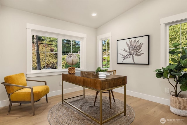 10511 NE 112th St, Kirkland, WA 98033 - office space with light wood-style floors, recessed lighting, and vaulted ceiling