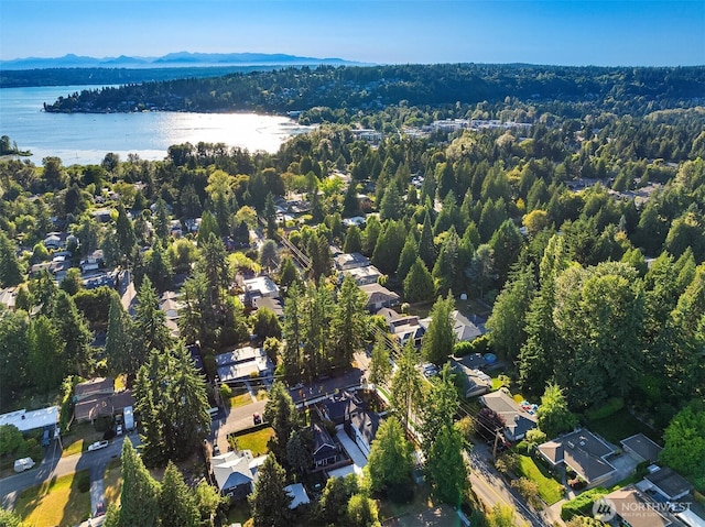 10511 NE 112th St, Kirkland, WA 98033 - aerial overview of property's location featuring a water and mountain view and nearby suburban area