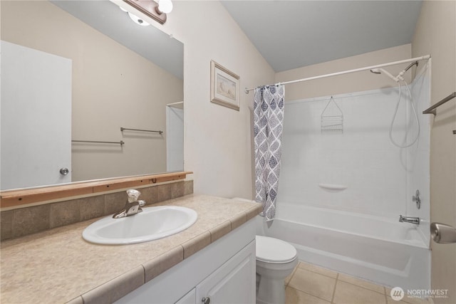 261 E Emerald Lake Dr W, Grapeview, WA 98546 - full bath with shower / tub combo, vanity, and tile patterned floors