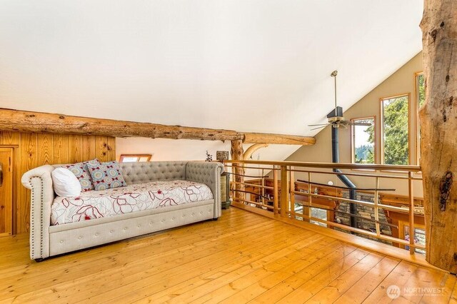 793 E Stadium Beach Rd W, Grapeview, WA 98546 - bedroom with lofted ceiling and wood-type flooring