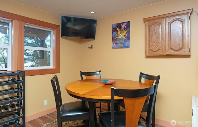 755 Ferry Rd, Lopez Island, WA 98261 - dining area with wood finished floors and recessed lighting