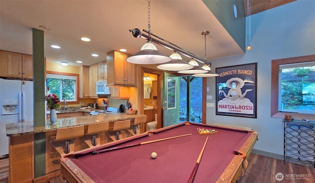 755 Ferry Rd, Lopez Island, WA 98261 - game room featuring billiards, dark wood-style flooring, and recessed lighting