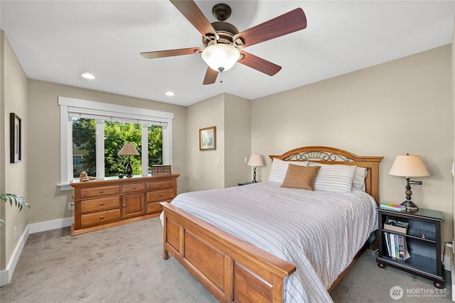 1605 Donovan Ave, Bellingham, WA 98225 - bedroom with light carpet, ceiling fan, and recessed lighting
