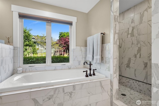 1605 Donovan Ave, Bellingham, WA 98225 - bathroom with a bath, walk in shower, and tile walls