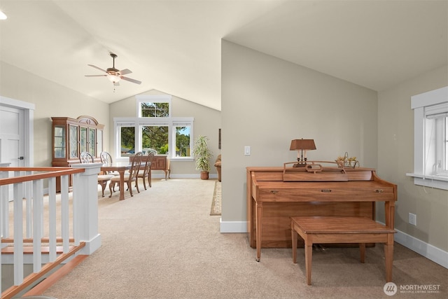 1605 Donovan Ave, Bellingham, WA 98225 - living area with vaulted ceiling, carpet floors, and ceiling fan