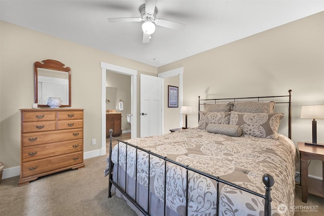 1605 Donovan Ave, Bellingham, WA 98225 - bedroom featuring light carpet, ensuite bath, and a ceiling fan