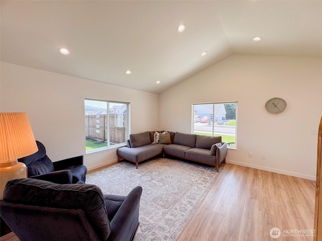 200 W Oak St, Yacolt, WA 98675 - living room with healthy amount of natural light, light wood-type flooring, vaulted ceiling, and recessed lighting