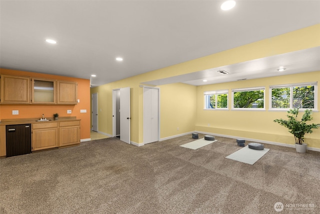 35404 18th Ave SW, Federal Way, WA 99023 - unfurnished living room featuring recessed lighting, carpet, and wet bar