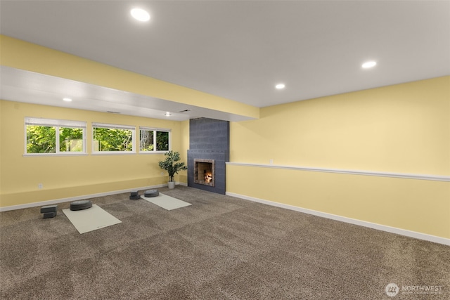 35404 18th Ave SW, Federal Way, WA 99023 - basement featuring carpet flooring, a fireplace, and recessed lighting