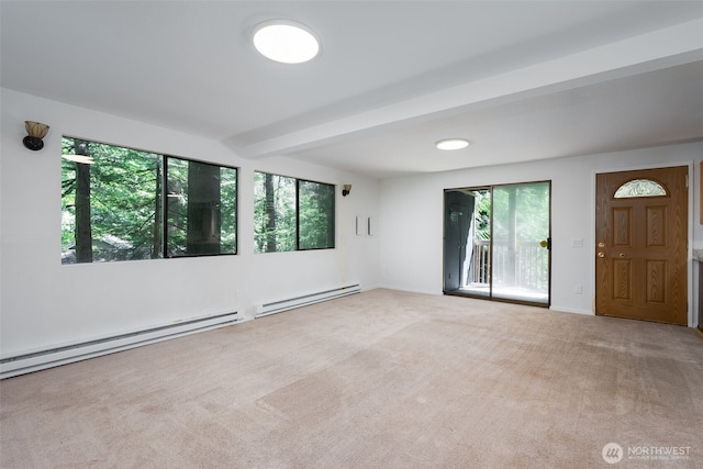 6 Hillside Pl, Bellingham, WA 98229 - carpeted empty room featuring beamed ceiling and a baseboard radiator