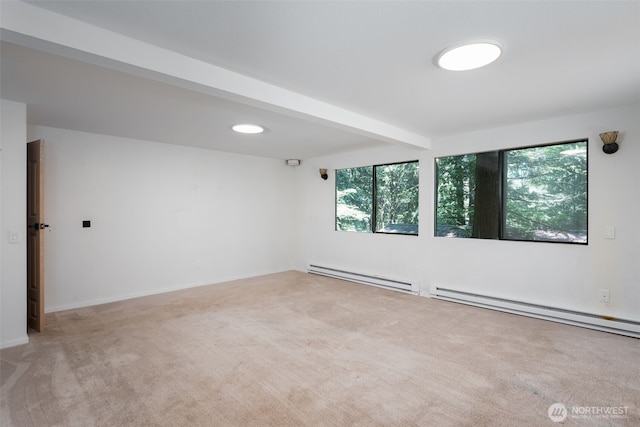 6 Hillside Pl, Bellingham, WA 98229 - carpeted spare room featuring a baseboard radiator, plenty of natural light, and beamed ceiling