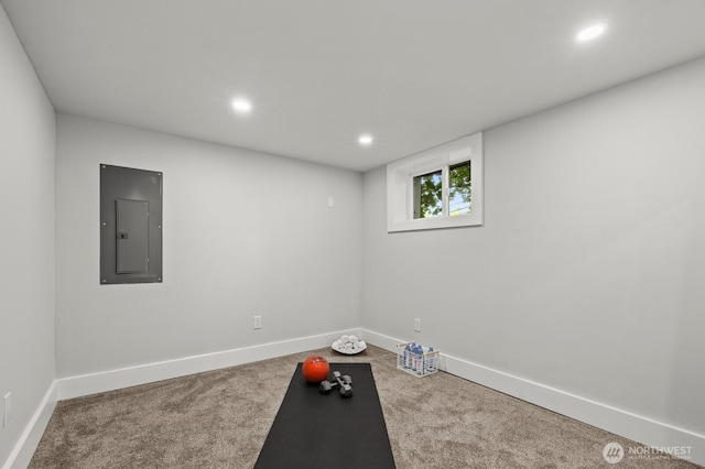 2159 10th Ave W, Seattle, WA 98119 - exercise area with electric panel, carpet, and recessed lighting