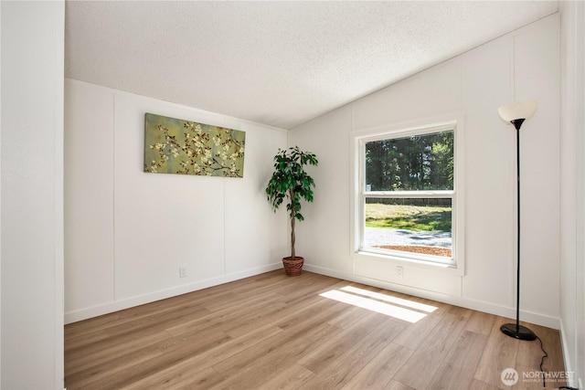 36715 Allen Rd S, Roy, WA 98580 - spare room featuring a textured ceiling, light wood-style flooring, and vaulted ceiling