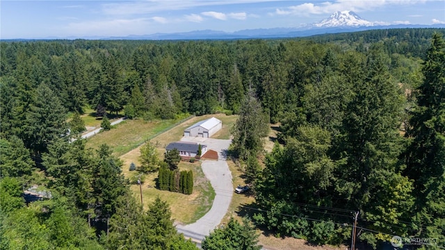 36715 Allen Rd S, Roy, WA 98580 - aerial view of property and surrounding area with a heavily wooded area and mountains