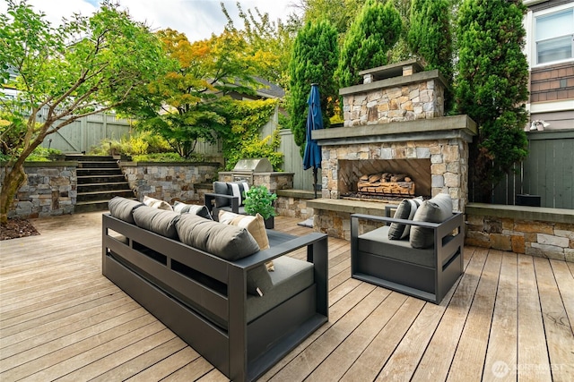 1631 Interlaken Pl E, Seattle, WA 98112 - wooden terrace featuring an outdoor living space with a fireplace and a grill