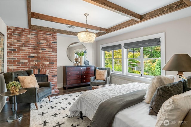 1631 Interlaken Pl E, Seattle, WA 98112 - bedroom with wood finished floors, beamed ceiling, and a chandelier