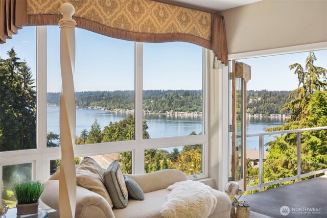 1706 205th Pl NE, Sammamish, WA 98074 - sunroom / solarium featuring a water view and a forest view