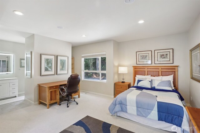 1706 205th Pl NE, Sammamish, WA 98074 - bedroom with carpet floors, an office area, recessed lighting, and ensuite bathroom
