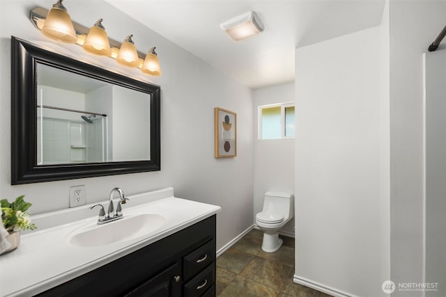 20101 95th Pl NE, Bothell, WA 98011 - bathroom featuring vanity, a shower, and stone finish flooring