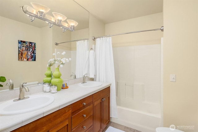 2035 Eastlake Ave E Unit 301, Seattle, WA 98102 - full bathroom with double vanity, shower / tub combo, and tile patterned floors