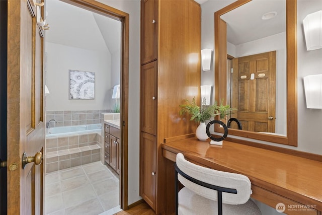 3216 142nd Pl NE, Bellevue, WA 98007 - bathroom with vanity, a garden tub, and tile patterned floors