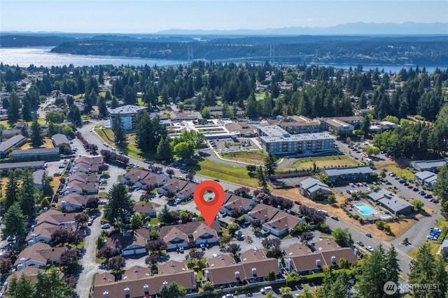 6020 N Highlands Pkwy Unit 52B, Tacoma, WA 98406 - aerial view of property's location featuring a water and mountain view