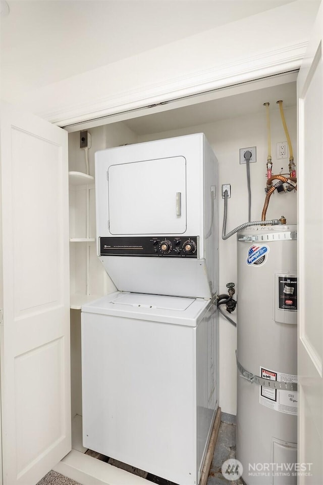 2301 Fairview Ave E Unit 404, Seattle, WA 98102 - laundry area with strapped water heater and stacked washer and clothes dryer