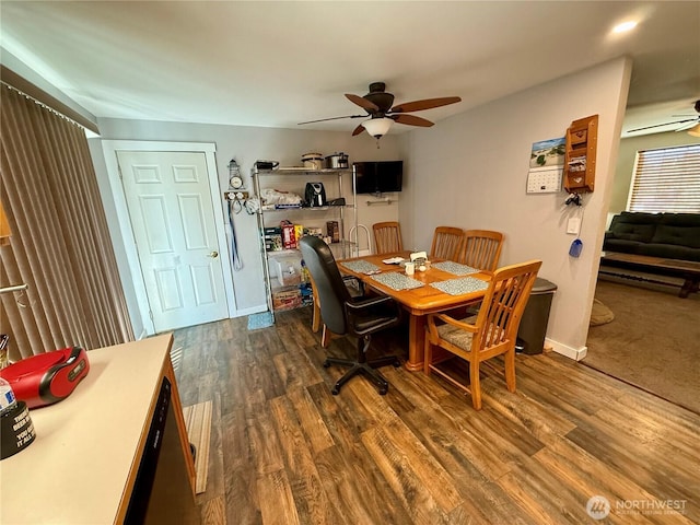 1700 Lincoln Park Cir, Wenatchee, WA 98801 - dining space with ceiling fan and dark wood-style flooring