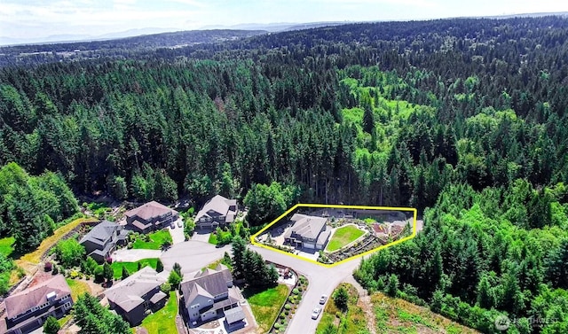 5708 197th Pl SE, Bothell, WA 98012 - aerial perspective of suburban area with a heavily wooded area and property parcel outlined