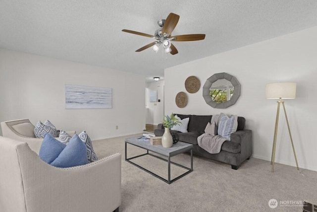 31609 41st Ave SW, Federal Way, WA 98023 - living area with a ceiling fan, carpet flooring, and a textured ceiling