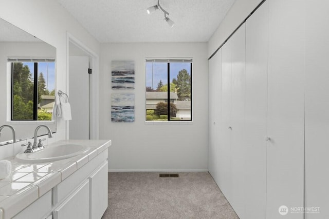 31609 41st Ave SW, Federal Way, WA 98023 - bathroom featuring vanity, plenty of natural light, track lighting, and a textured ceiling